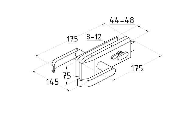 Замок для стеклянной двери с нажимной ручкой и притвором, евроцилиндр односторонний ключ/защелка, с ответной частью на стену, шлифованный t155-2 SSS  3