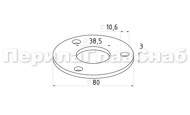 Фланец стойки 38/80 х 2 мм, 3 отв х М10 х 20, черный металл k116-38-8 3