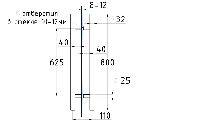 Ручка для стеклянной двери рейлинг двухсторонняя для стекла 8-12 мм, 32х625х800 мм, шлифованная t633-800 SSS 3 Ручка для стеклянной двери рейлинг двухсторонняя для стекла 8-12 мм, 32х625х800 мм, шлифованная t633-800 SSS 3