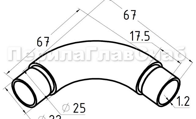 Отвод трубы Ø25.4 мм со вставками, удлиненный, полированный (AISI 304) k325-3 2 Отвод трубы Ø25.4 мм со вставками, удлиненный, полированный (AISI 304) k325-3 2