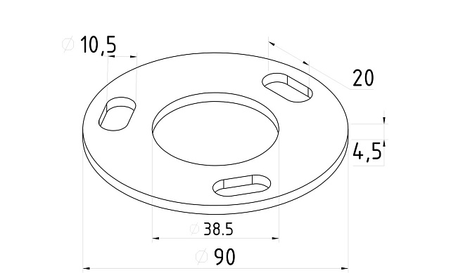 Фланец стойки 38/90х5 (4.3) х AISI 304 #200 3 отв. М10 х 20 k116-38-5 3 Фланец стойки 38/90х5 (4.3) х AISI 304 #200 3 отв. М10 х 20 k116-38-5 3