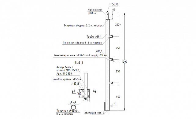 Стойка круглая Ø38.1: 3 ригеледержателя, полированная, боковой крепеж, высота 1200 мм (AISI 304) k753 2 Стойка круглая Ø38.1: 3 ригеледержателя, полированная, боковой крепеж, высота 1200 мм (AISI 304) k753 2