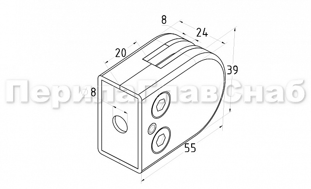 Стеклодержатель штампованный, под стекло 8 мм (4+4 мм), на плоскость 39х24х55 полированный (AISI 304) k539-2 2 Стеклодержатель штампованный, под стекло 8 мм (4+4 мм), на плоскость 39х24х55 полированный (AISI 304) k539-2 2