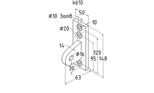 Крепление ванты(тяги) козырька к стойке алюминиевого фасада, AISI 304,литое,полированное, k610 2