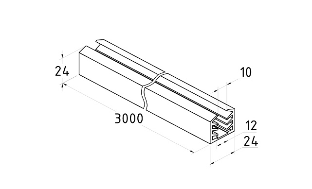 Уплотнитель в поручень с пазом 24х24 под LED ленту на стекло 12мм EPDM (палки 3 м) Фk300 2