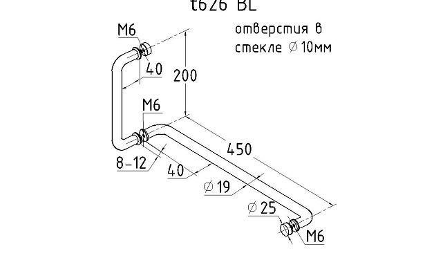 Дверная ручка 19х450х200 мм, черная, aisi 304 t626 BL 2
