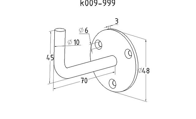 Пристенок без ложемента, вынос 70х45, Ø48х3мм, сварной, полированный, (AISI 304) k009-999 2