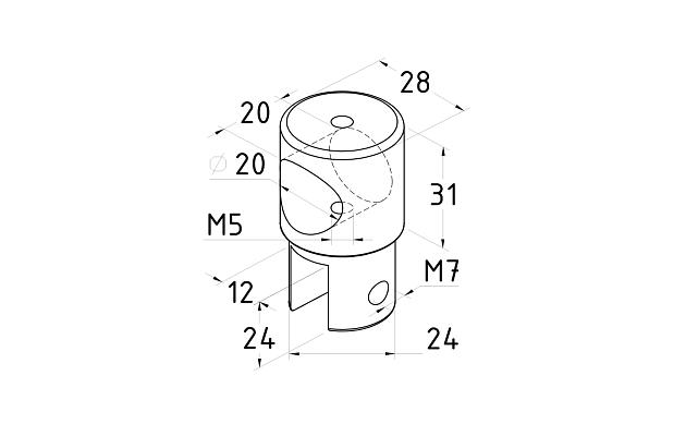 Крепежный элемент глухой для трубы 19 мм, полированный t913 PSS 2