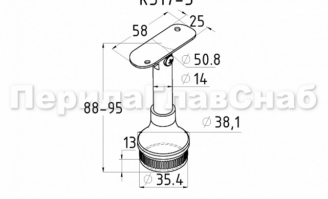 Наконечник регулируемый по высоте на стойку Ø38.1х1.5 мм, с регулируемым ложементом под поручень Ø50.8 мм, литой, полированный, нержавеющий (AISI 304) k317-3 2