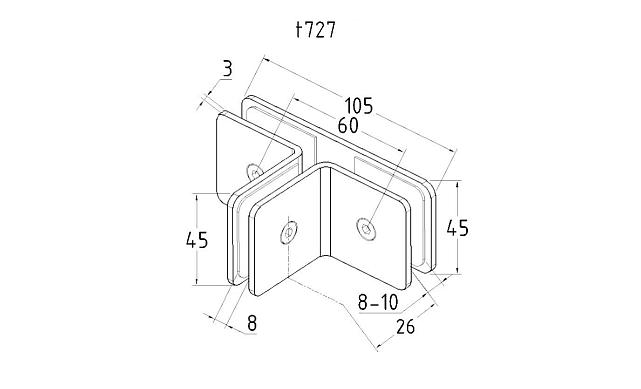 Коннектор для душевой кабины на 3 стекла латунь-хром t727 PC 3
