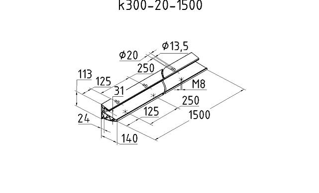 Комплект профиля козырькового анодированного, для стекла 20 мм (10+10 мм), 1500 мм  k300-20-1500 4