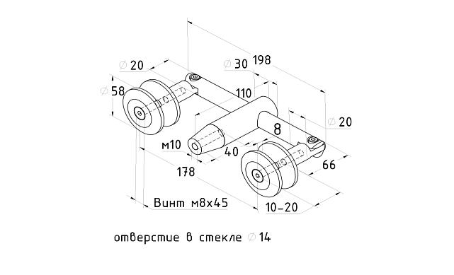 Крепление двойное с рутелями к стене, AISI 304 k629 2