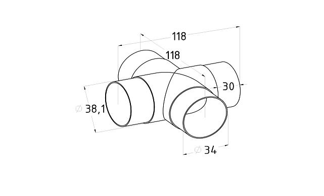 Соединение поручня Ø38.1 мм, крестовина (AISI 304) k360 2