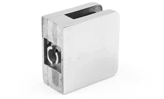 Стеклодержатель литой, под стекло 8 мм. 4+4 мм. на плоскость 42х22,5х42  полированный (AISI 304) k003 5 Стеклодержатель литой, под стекло 8 мм. 4+4 мм. на плоскость 42х22,5х42  полированный (AISI 304) k003 5