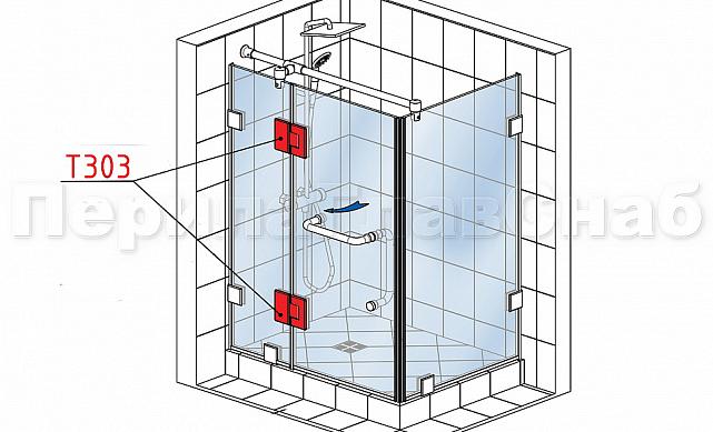 Петля для душевой кабины стекло-стекло 180° 90х55 мм латунь-хром, полированная t303 PC 2 Петля для душевой кабины стекло-стекло 180° 90х55 мм латунь-хром, полированная t303 PC 2