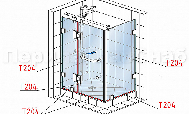 Уплотнитель для стекла в душевую кабину 8 мм, стекло-стекло 2200 мм t204 2 Уплотнитель для стекла в душевую кабину 8 мм, стекло-стекло 2200 мм t204 2