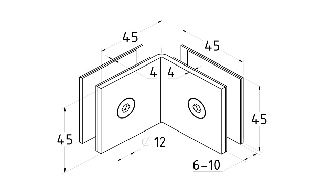 Коннектор для душевой кабины стекло-стекло 90°, 45х45, черный, t735 BZn 3 Коннектор для душевой кабины стекло-стекло 90°, 45х45, черный, t735 BZn 3