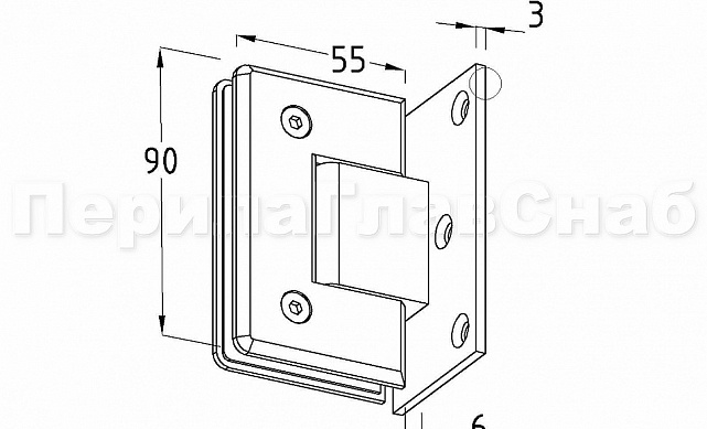 Петля для душевой кабины стена-стекло 90° 90х55 мм латунь-хром, полированная t305 PC 2 Петля для душевой кабины стена-стекло 90° 90х55 мм латунь-хром, полированная t305 PC 2